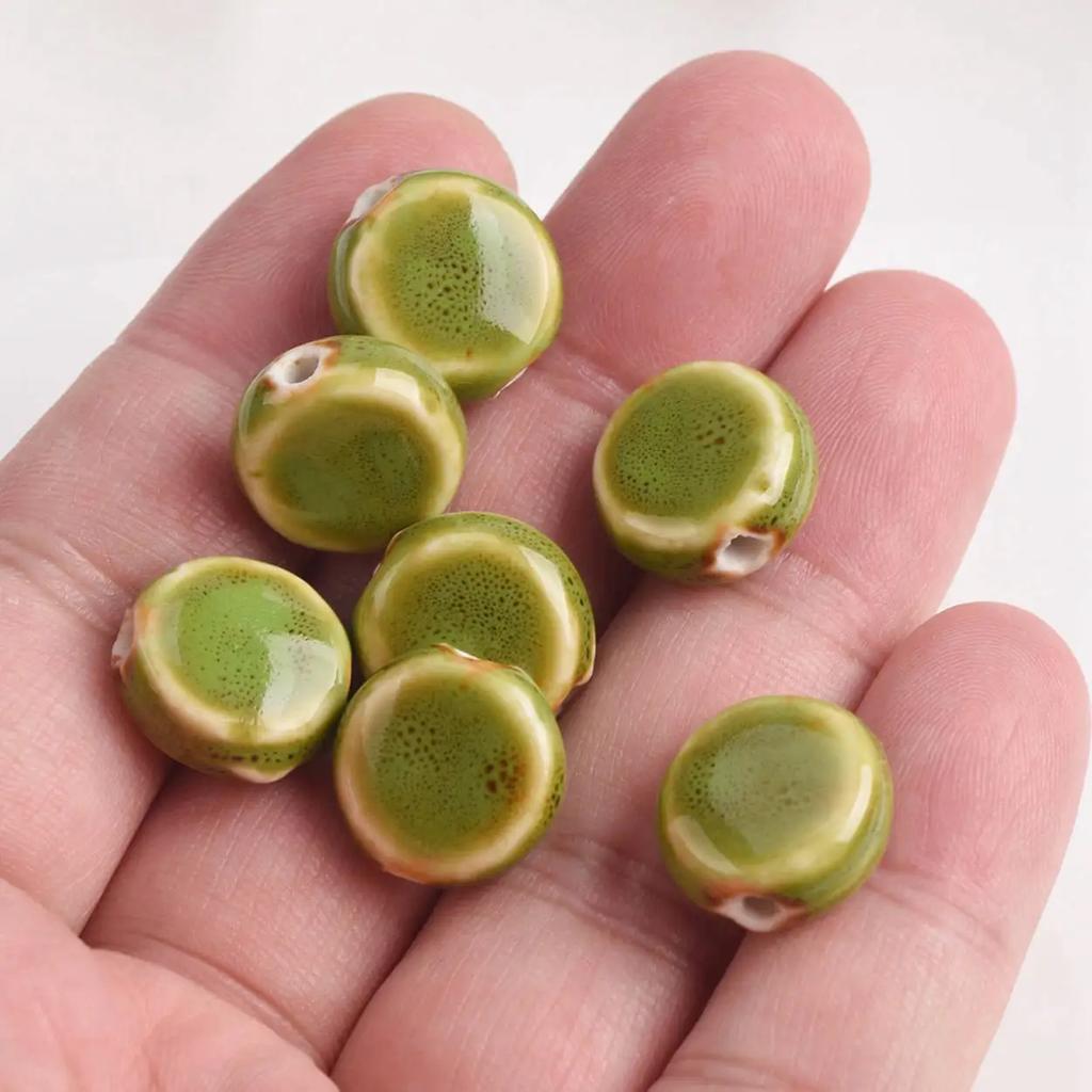 20pcs Flat Round 15mm Handmade Ceramic Porcelain Loose Spacer Beads Lot for Jewelry Making Accessories DIY Crafts Findings Creativity Beads