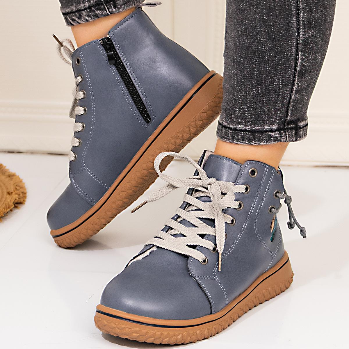 

Women s Winter Warm Martin Boots Casual Lace-up Flat Boots Cotton Boots 36 синий