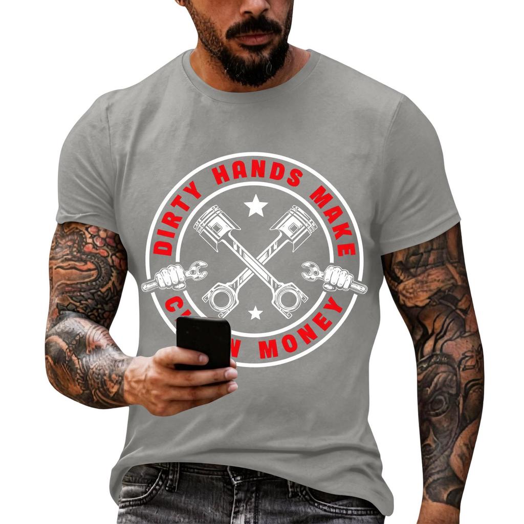 Men's Casual Short Sleeve T-Shirt Loose Fit Crew Neck Graphic Print Labor Day Workwear Top Comfortable Cotton Blend Fabric