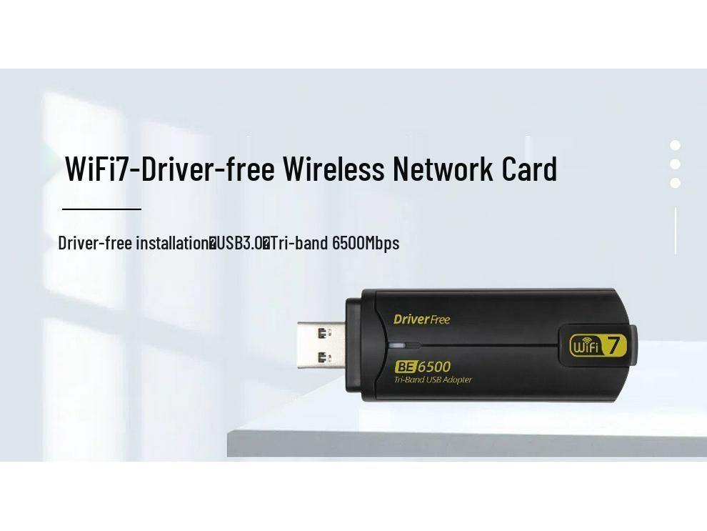 WiFi 7 Tri-Band BE6500 Desktop & Laptop USB Wireless Gaming Network Card, 6500M, Driver-Free.