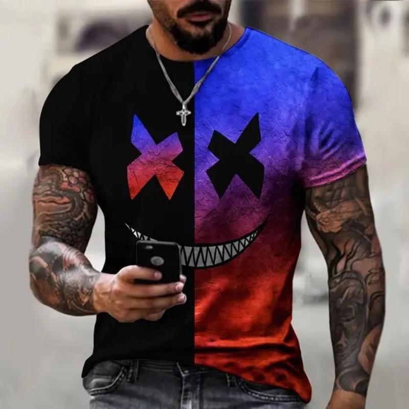 Lustiges lächelndes Gesicht Grafik 3D-Druck Herren T-Shirt Street Trendy Fashion Lässig Sommer O-Ausschnitt Kurzarm Übergroße T-Shirt Oberteile
