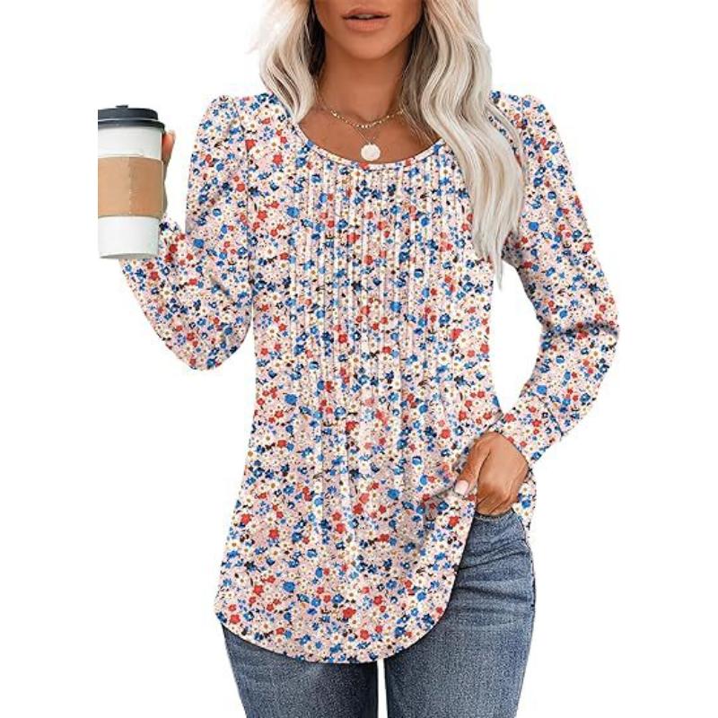 GMXIA Women's Fashion Casual Solid Color Print Long Sleeve O Neck Blouses & Shirts