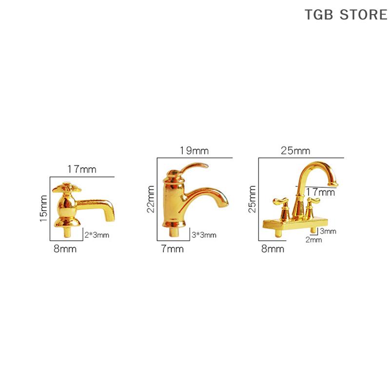 1 Pcs Bathroom Model Decor Toy Accessories Miniature Simulated Bathroom Golden Mini Faucet Model Toys 1/12 Scale Dollhouse