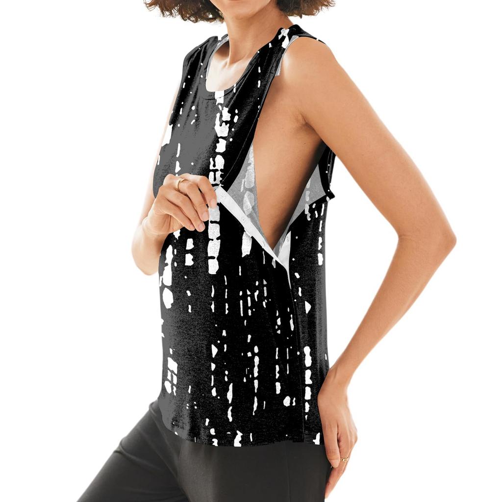 Women Shoulder Surgery Shirt Sleeveless Top with Tear Away Snap Closure and Cuff Design Floral Print Medical Recovery Apparel