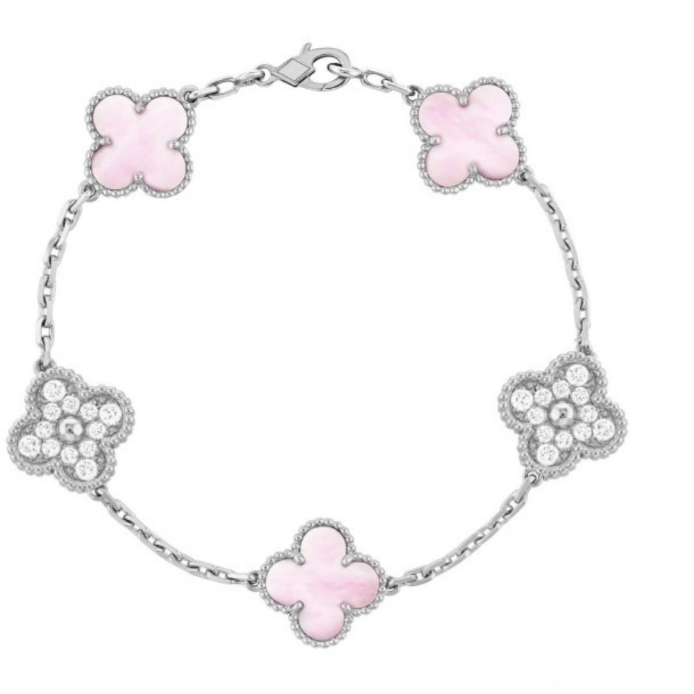Luxury and Sophisticated Four-leaf Clover Bracelet for Women Made of Agate and Mother-of-pearl