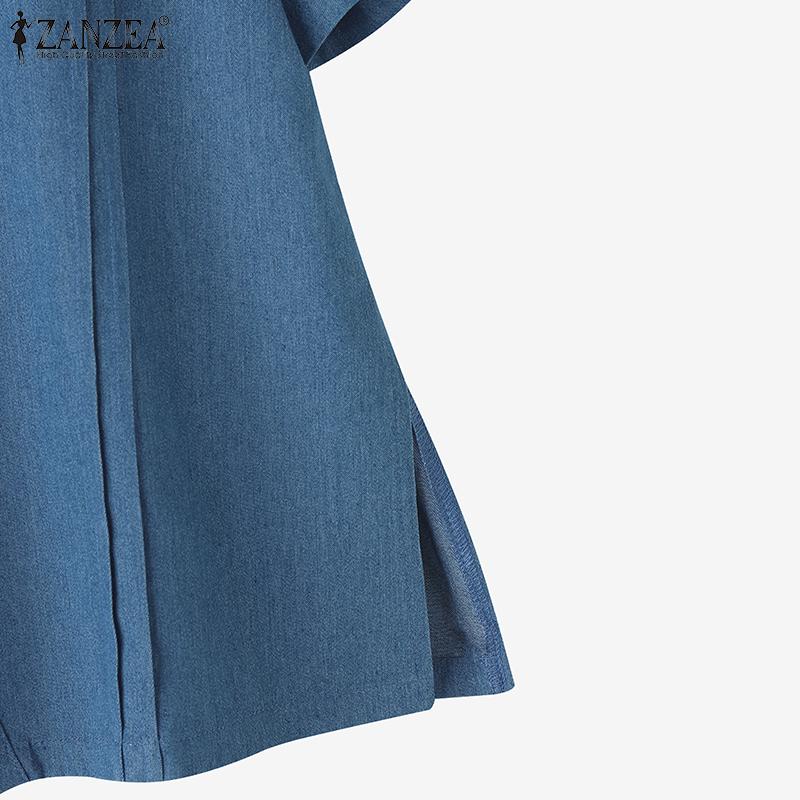 ZANZEA Women Lapel Short Sleeve Buttons Casual Short Blouse Shirts