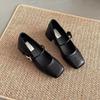 Retro Shallow Mouth Square Head Mary Jane Shoes Women's Autumn 2025 New French Thick Medium Heel with Skirt Loafers