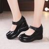 Spring Genuine Leather Women's Shoes Girls' Shoes Fashion 8CM High Heels Pumps Wedges Black Comfortable Female Platform Shoes
