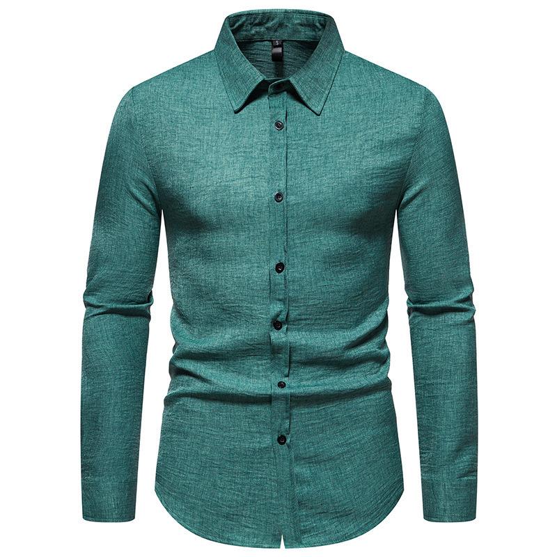 Nový pánský trend Jednobarevný retro styl Ležérní košile s dlouhým rukávem Pánské módní topy