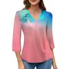 Women's Casual V-neck Gradient Print Three-quarter Sleeve Fashion Top