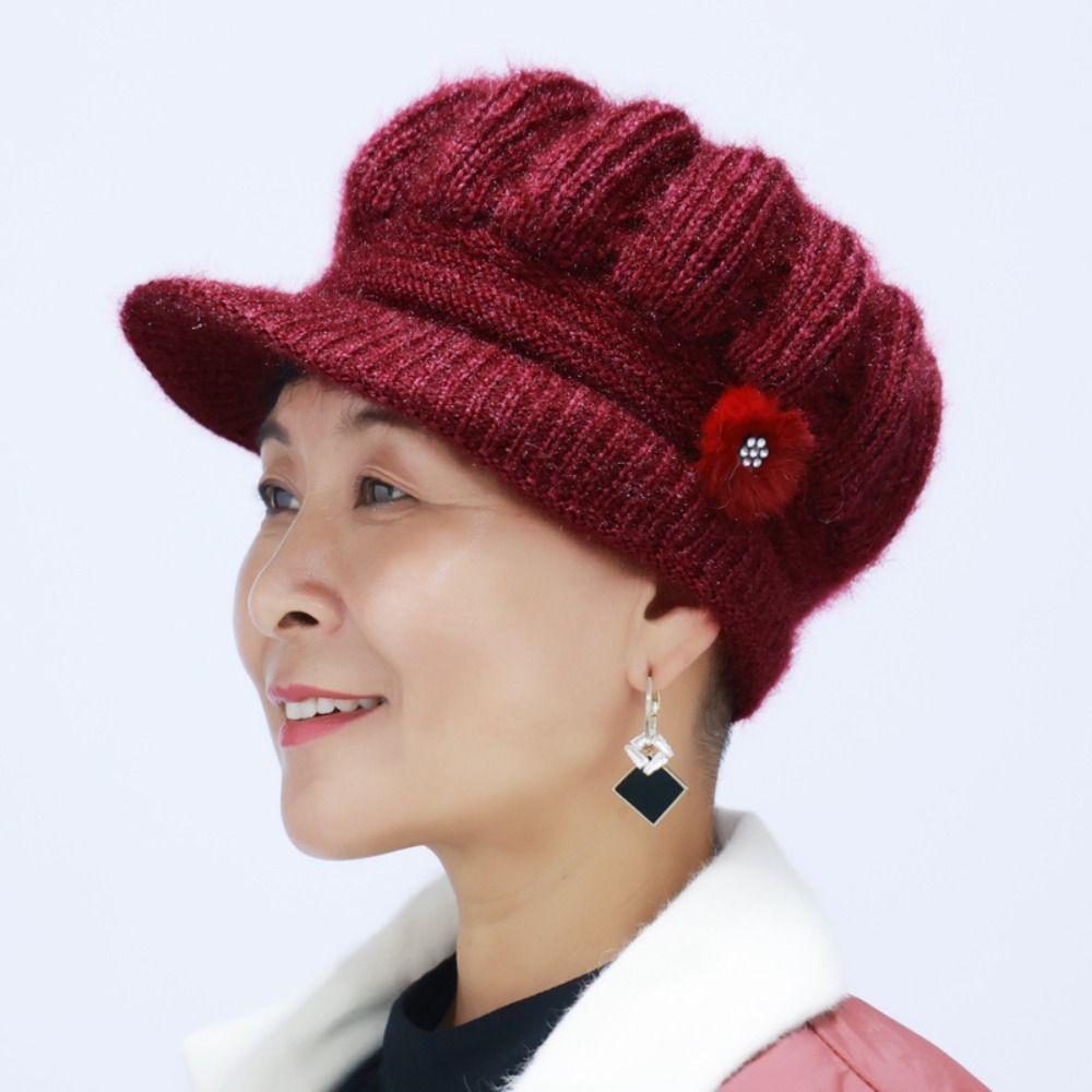 Flower Simple Mommy Hat Thicken Winter Warm Cap Retro Knitted Cap  Female/Girls