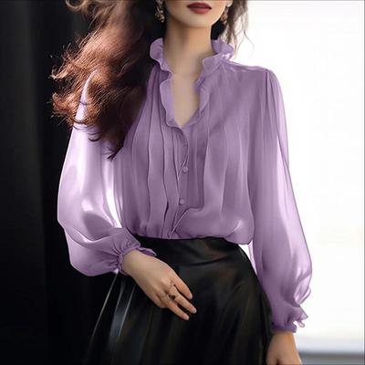 Blusa Feminina Elegante Decote V Casual Manga Longa Cobertura