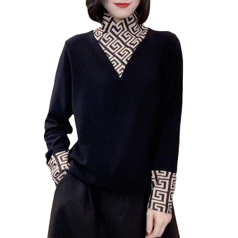 Double-sided German velvet semi-turtleneck bottoming shirt winter new inner warm versatile splicing design T-shirt women