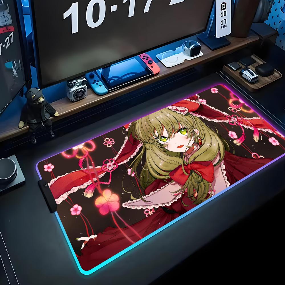 Hina Touhou Mouse Pad RGB Gaming Mousepad Big LED Pad PC Desk Mat Luminous Mouse Pad Large Keyboard Mats Table Rug With Backlit