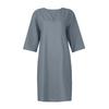 Women'S Retro Solid Color V-Neck Mid-Sleeve Tunic Dress - Easy-Care Knee-Length All-Season Comfort Non-Stretch