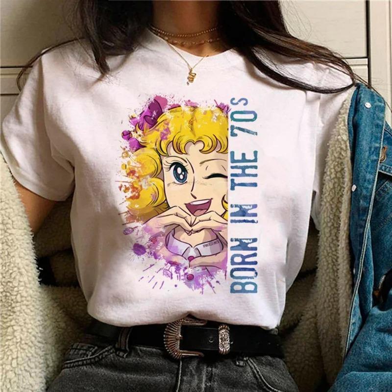 Candy Candy Kawaii T-Shirt Lässig Rundhals Kurzarm Damen Mode Lässiges Kurzarmlanges Trendiges Damenbekleidung Oberteile