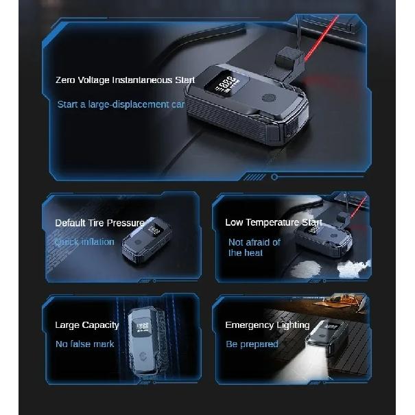 1200A Starthilfe für Autos 150PSI Kompressor 12000mAh Powerbank 12V Starthilfe mit digitalem Reifenfüller start