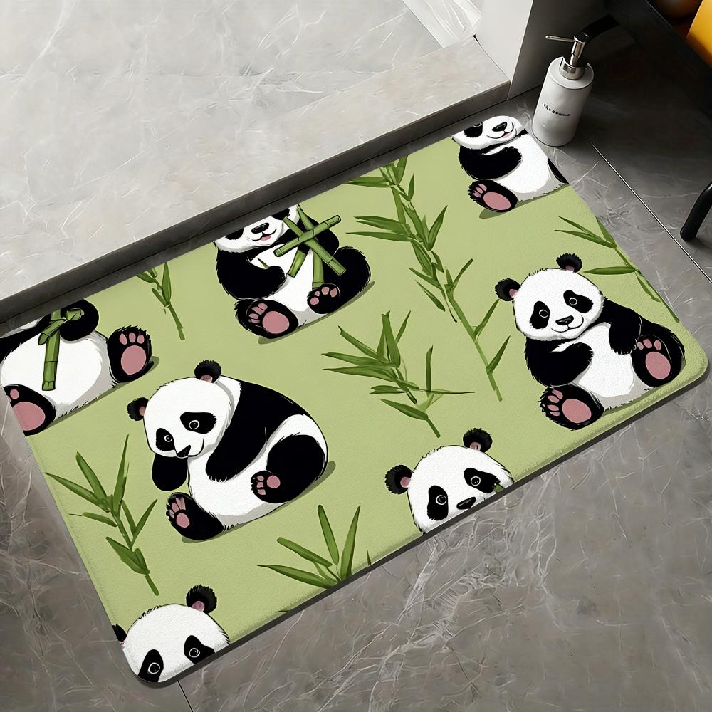 Cute Cartoon Panda Floor Mat Flannel Rugs Soft Winter Warmth Floor Mat Thickened Non-Slip for Living Room Home Door Mat