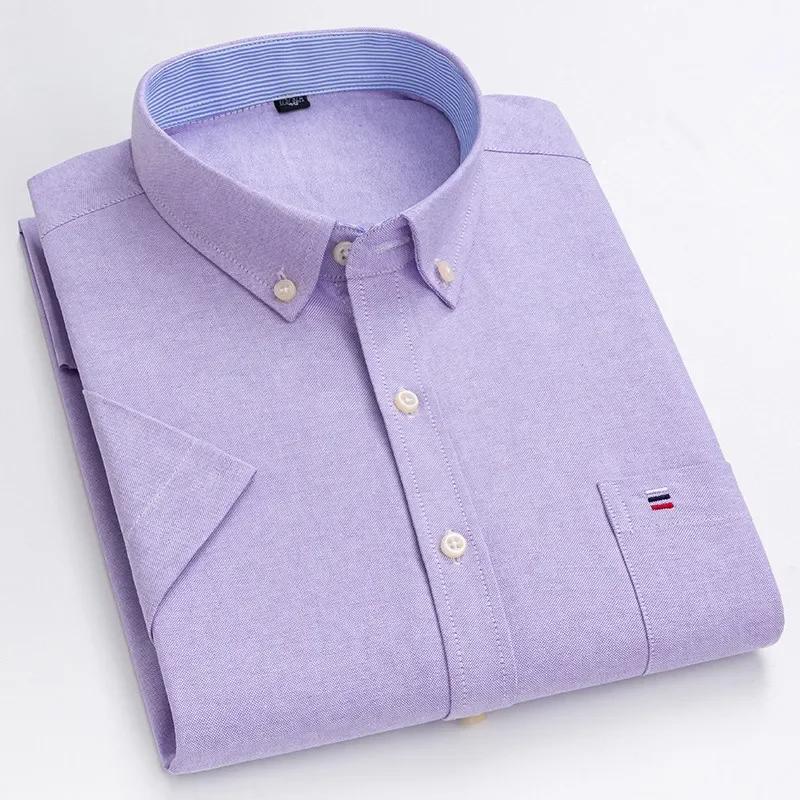 

Men s high-quality Oxford cotton short sleeved shirt for summer comfort breathable classic solid color plaid business leisure 47