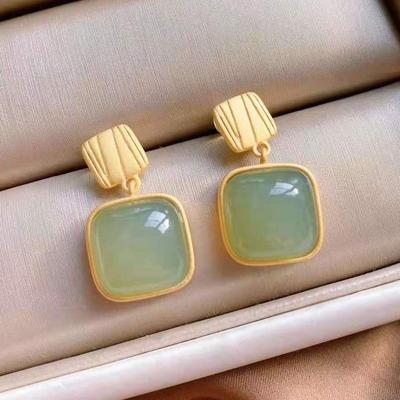 Geometry Acrylic Square Metal Drop Earrings for Women Wedding Party Fashion Vintage Statement Jewelry Golden Color Festival Gift