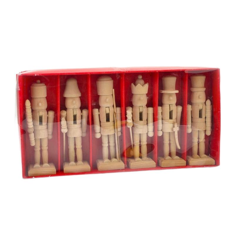 6Pcs 12CM Unpainted Wooden Nutcrackers Handcrafted Home Decors DIY Craft Project For Christmas Holiday Family Activity