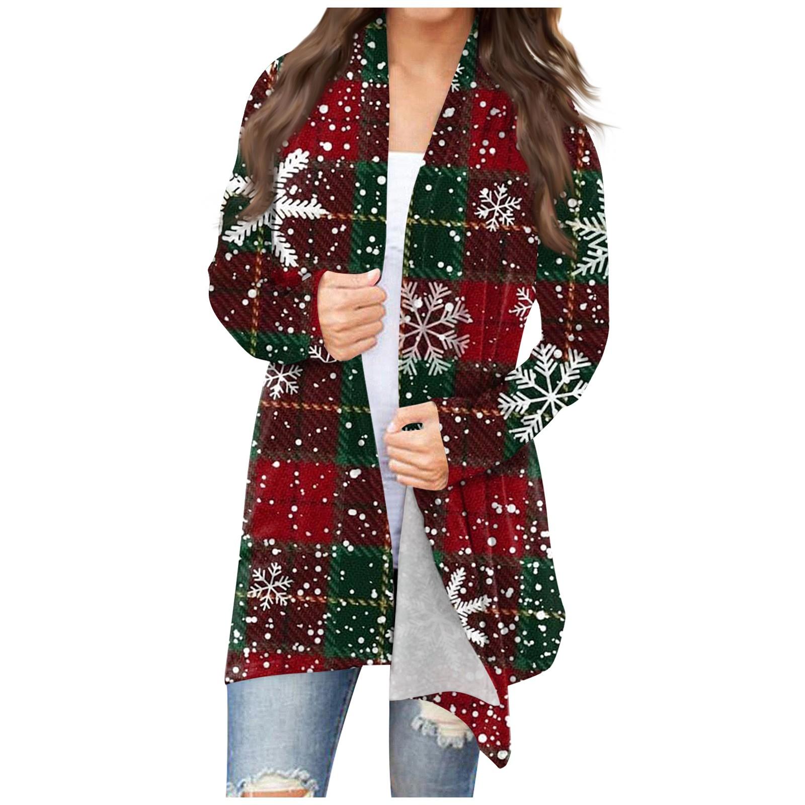 

Женский повседневный кардиган средней длины с цветочным рождественским принтом XXXXL винный