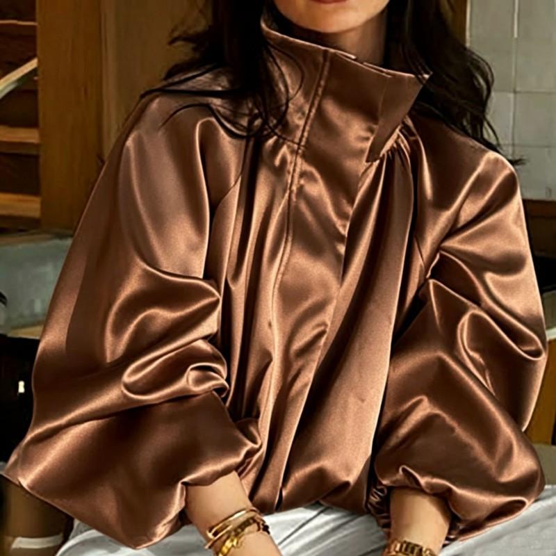 Womens Satin High-Neck Oversized Jacket With