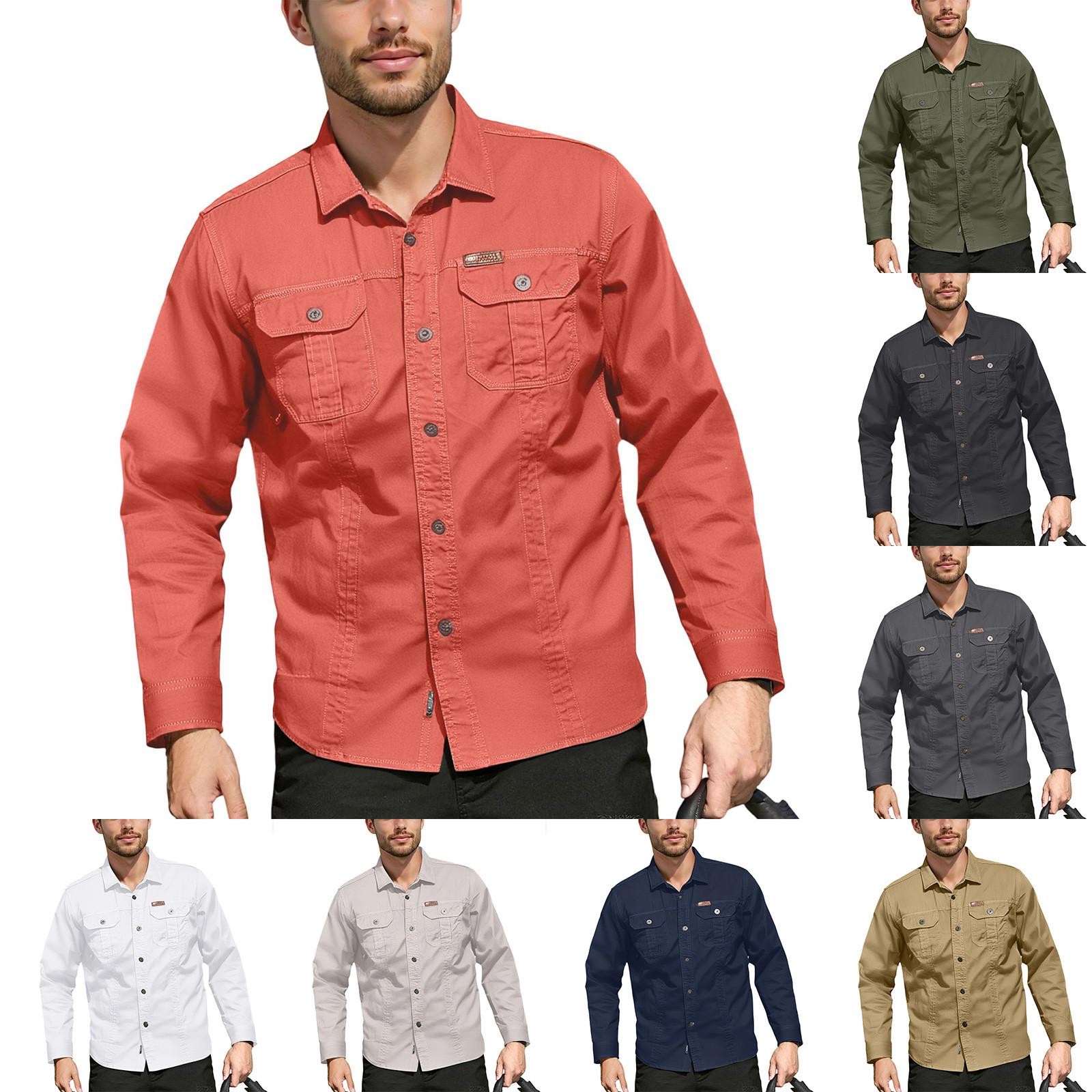 

Men S Shirt With Double Pockets, Casual Long Sleeved Top, Fashionable Cardigan XL білий