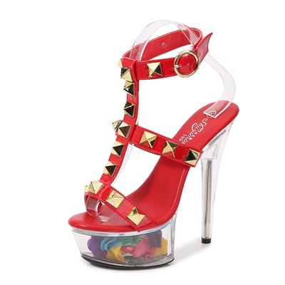 190 Serie 15 cm Absatz 4,5 cm Plattform LED Leuchtende Nachtclub-Show-Schuhe Klare Absätze Sandalen Flower Willow Nail Cool LFD