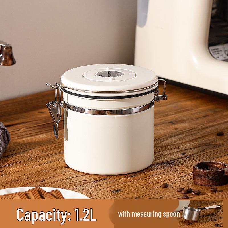 Airtight Stainless Steel Coffee Bean Storage Jar with Measuring Spoon