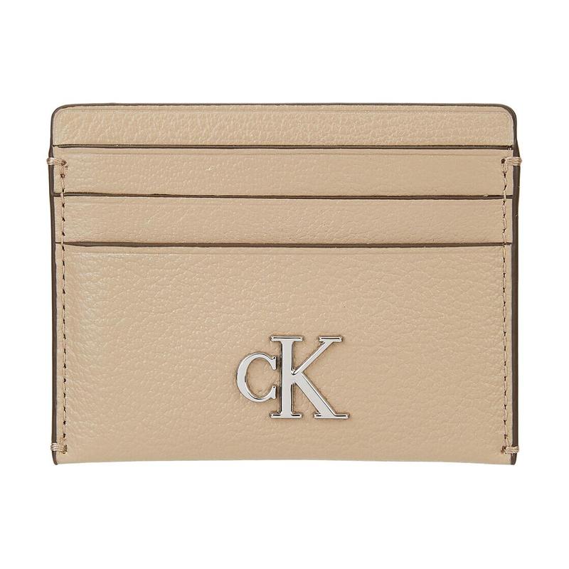 Calvin Klein Minimal Series Monogram Letter Logo Silver Hardware Leather Card Holder Women s Nude Color серебряный