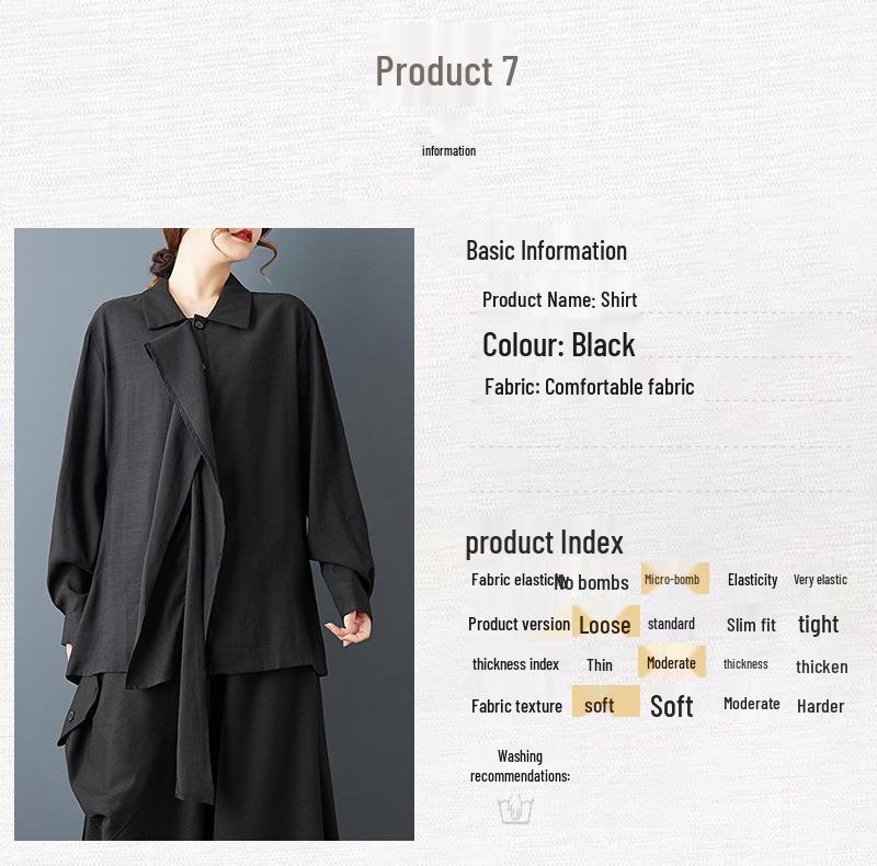 Spring Dark Style Niche Design: Loose Lapel Sashes Shirt & Wide Leg Pants Set
