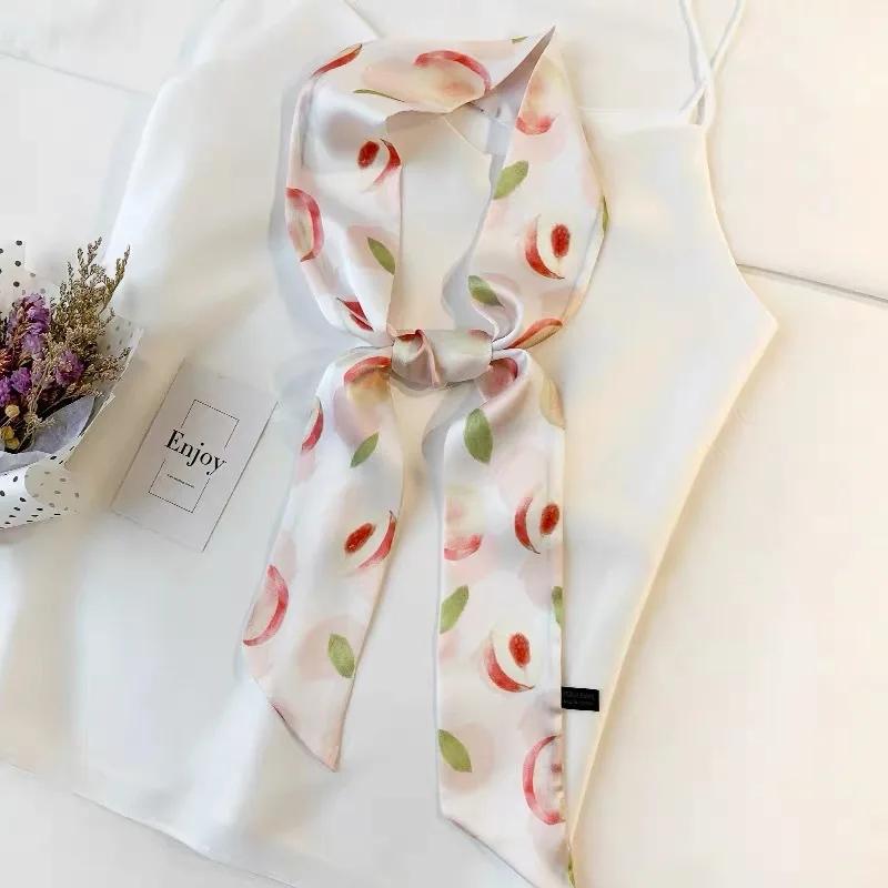 Long Skinny Hair Scarf For Women Fashion Fruit Print Kerchief Cute Headband Silk Satin Neck Scarfs 7*130cm Band Bag Scarves