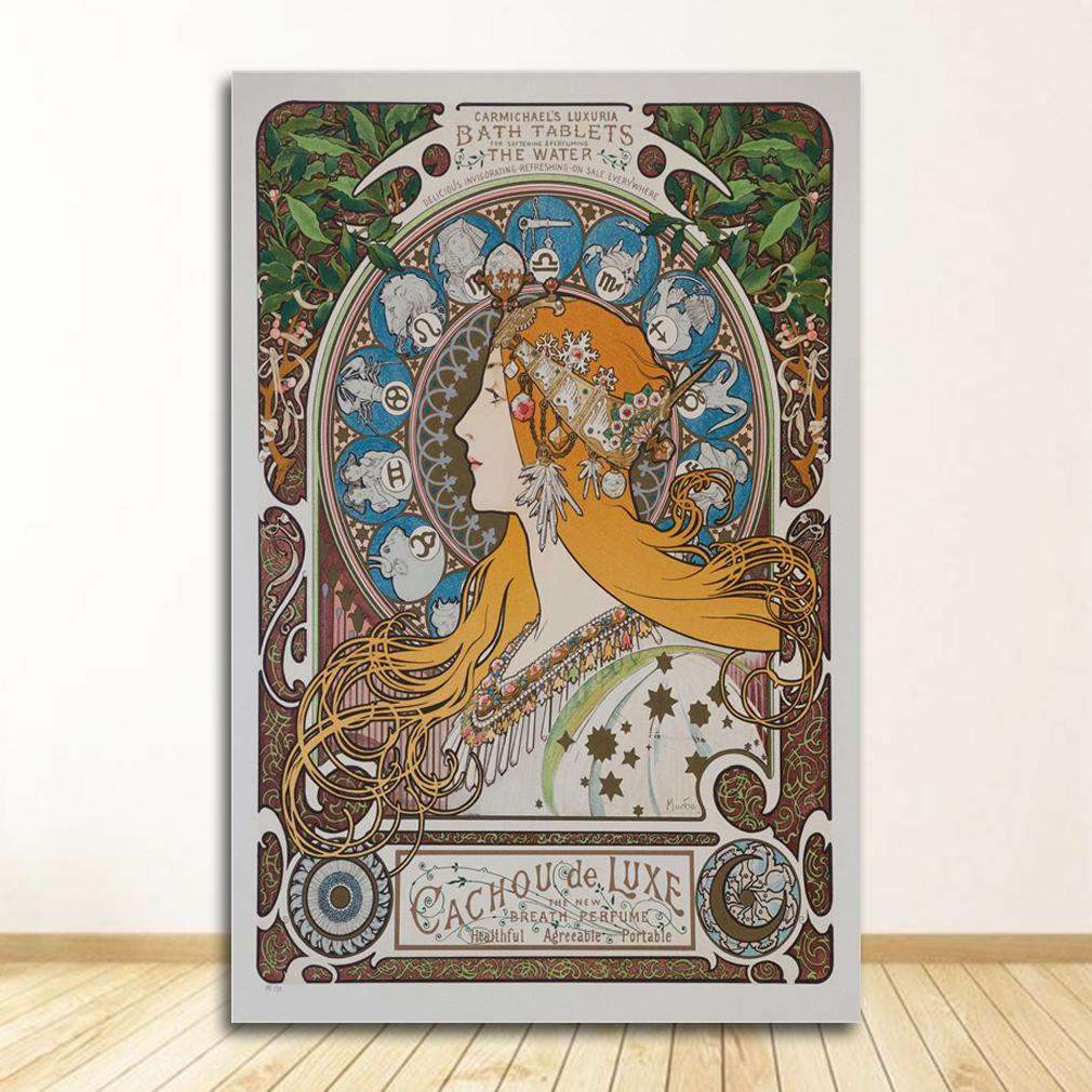 Vintage Room Decor Cloth Fabric Wall Poster Print Silk Fabric Custom Alphonse Mucha Poster Canvas Poster Art Home Decoration