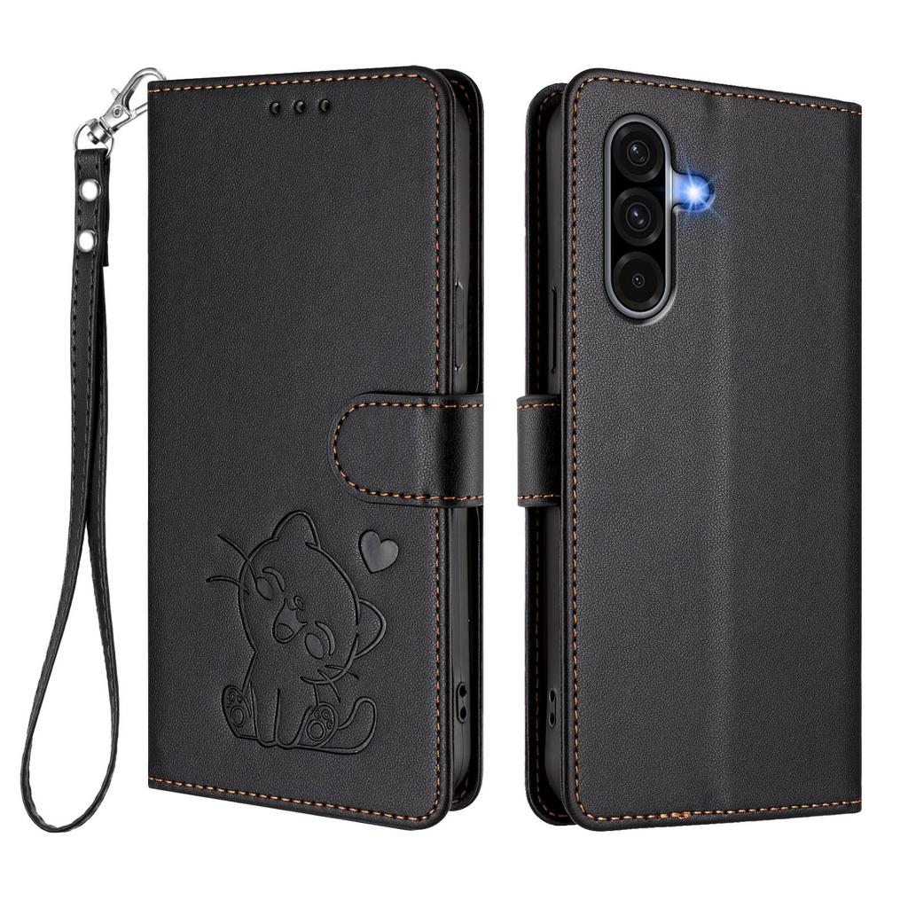 For Samsung Galaxy A36 5G/Galaxy A56 5G Wallet Case with Wrist Strap Love Cat Pattern Imprint Leather Phone Cover