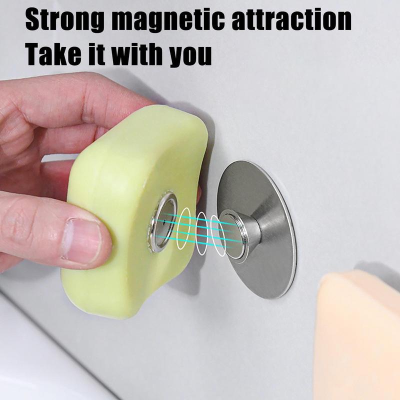 1pc Wall-mounted Magnetic Soap Holder Stainless Steel Soap Hanger Creative Self Draining Punch-Free Soap Dish Bathroom Organizer
