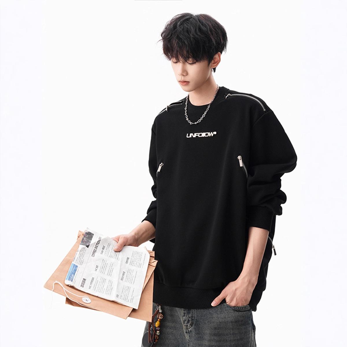 

Свитер на молнии с высоким воротом для мужчин, новый осенний дизайн в стиле хай-стрит, свободный топ XXXL чёрный