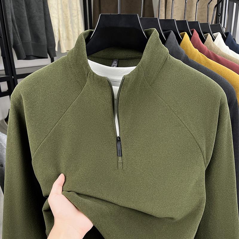 Men's Double-Sided Fleece Half-Zip Sweatshirt, Long-Sleeve, Warm Casual Base Layer for Autumn/Winter