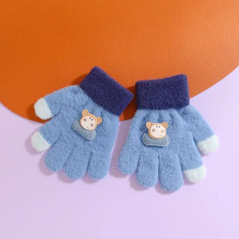 Cute Cartoon Bear Baby Gloves Toddler Boys Girls Warm Knitted Mittens Autumn Winter Kids Kindergarten Five Fingers Gloves