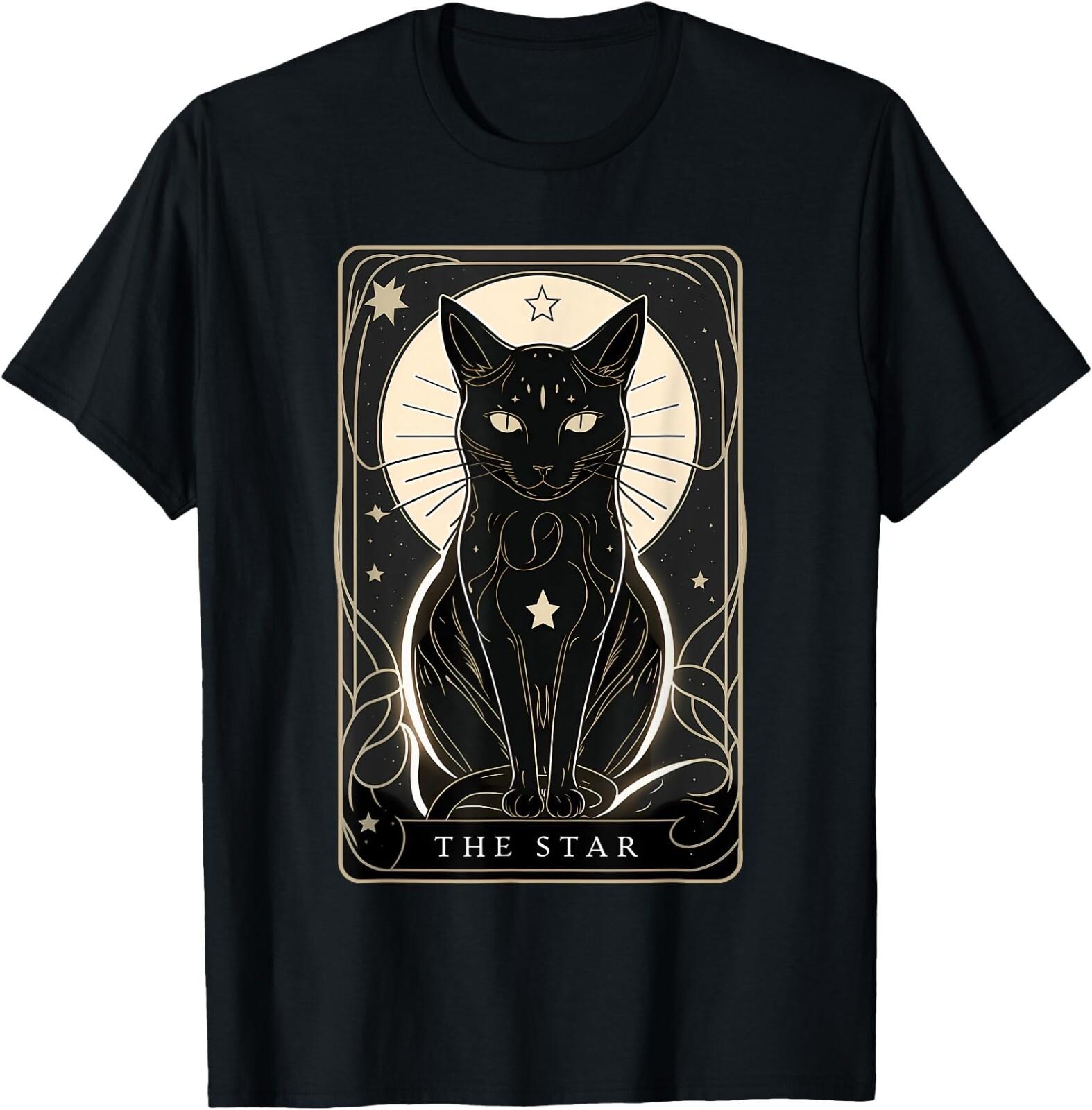 Star Cat Tarot Card Graphic for Tarot Cat Lovers T-Shirt , Unisex Tees S