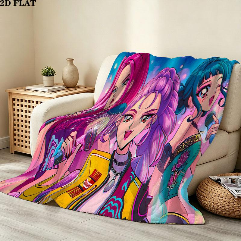 1PC Kpop Demon Hunters Patterned Flannel Blanket Suitable For All Seasons For Home Decor Warmth And Comfort Gifts Holiday Present