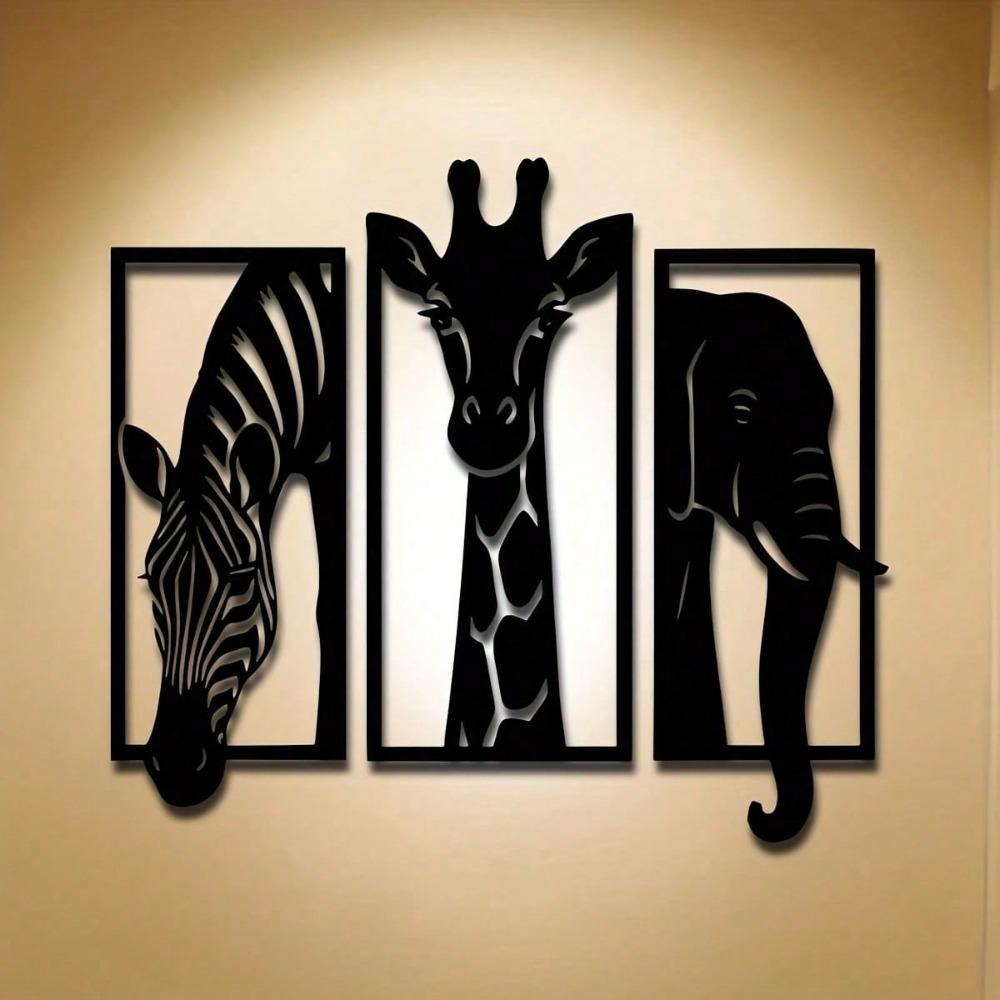 Metallväggkonstset Elefant Giraff Zebra 11,81 tum Modern Djurdekor Inomhus Utomhus Bröllop Jul Halloween Gåva Rum Heminredning