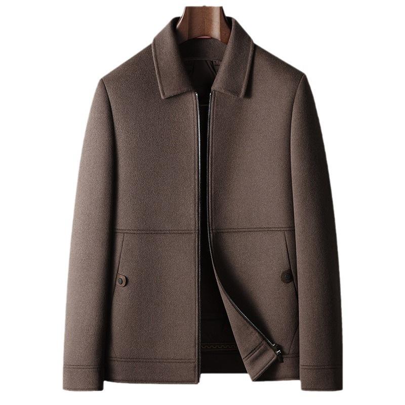 Men's 2025 Short Lapel Wool Jacket with Detachable Goose Down Liner - Light Luxury for Middle-aged & Youth, Warm Business Outerwear