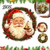 Christmas Window Clings Wreath Stickers, Retro Santa Claus PVC Decals, Waterproof Decorative Glass Stickers Static for Holiday Home Doors And