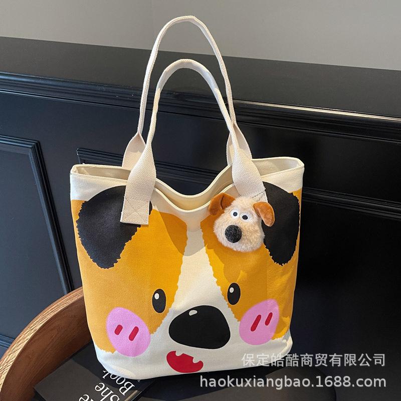 Canvas Bag Women's Large Capacity 2025 New Spring and Summer Versatile Shoulder Bag Casual Cartoon Student Class Tote Bag