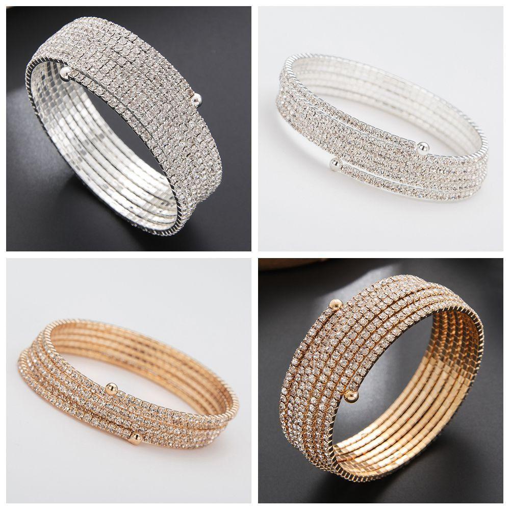 Rhinestone Upper Arm Bracelet Gold Color Full Shiny Rhinestone Bangles  Jewelry Accessories