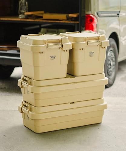 GORDON MILLER 40L Car Trunk Cargo Stacking Storage Box Organizer, Coyote Beige, with Lid, Large Capacity, Suitable for Outdoor Use, 1680033