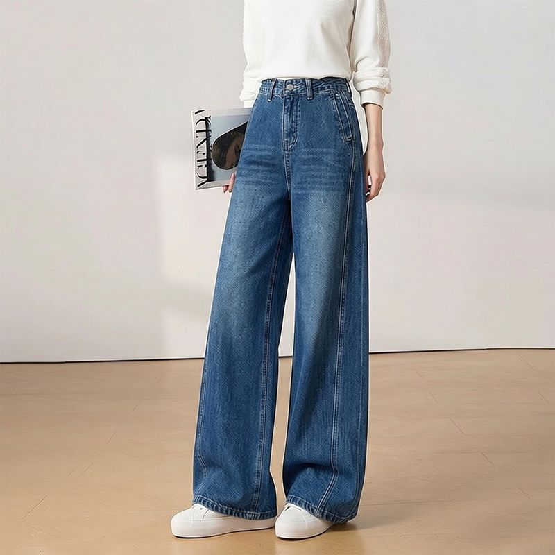 La Chapelle 7m2026 New Spring High-Waisted Straight Loose Wide-Leg Fashionable Versatile Drapey Jeans Retro Blue XS