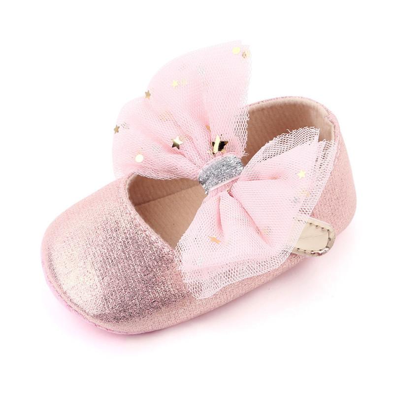 1 Pair Baby  Prewalker  Shoes Artificial Pu Mesh Bowknot Soft-soled Non-slip Toddler Shoes For 0-18