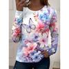 Tops for Women Floral Print  Round Neck Long Sleeve T-shirt Fall Casual Slim Pullover Women's Long Sleeve Top